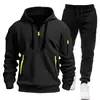 Nuevo Conjunto de Sudadera con Cremallera y Múltiples Bolsillos para Hombre Primavera y Otoño, Sudadera sin Capucha para Deporte y Uso Casual