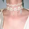 Francês Doce Gargantilha de Renda Branca Design de Nicho Gota de Água Colar de Borla Elegante All-match Colar Acessórios