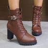 Botas Casuales para Mujer 2025 Otoño e Invierno Nueva Moda Versátiles y Cómodas Tacón Grueso Cremallera Lateral Botas de Media Caña para Mujer