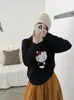 26 Novidades de Outono Blusa Estilo Coreano 100% Lã Estampa Fofa de Gato Gola Redonda Malha Versátil Suéter Pulôver Feminino