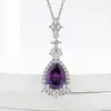 Collar de Cadena para Clavícula con Colgante en Forma de Gota con Circonita Morada Lavanda Brillante y Diamante Completo Venta Caliente Transfronteriza Femenino Venta al por Mayor