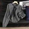 Nuevo Cárdigan de Punto con Cuello Redondo y Corbata de Lazo para Mujer Otoño/Invierno 2026, Versátil y a la Moda, Cárdigan de Punto de Manga Larga