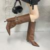 Hebilla de Cinturón~Botas de Pierna de Pantalón, Botas de Tacón Alto de Aguja, Botas Largas para Mujer, Botas Altas Estilo Europeo y Americano Hot Girl, Botas de Pierna de Pantalón Puntiagudas, Moda Callejera