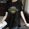 Camiseta informal versátil de manga corta con estampado, cuello redondo, corte holgado y efecto adelgazante, cómoda y versátil, para comercio exterior transfronterizo.