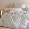 Estilo Princesa 100S Algodão de Fibra Longa Bordado Todo Algodão Conjunto de Quatro Peças Alta Contagem de Fios Cetim Algodão Puro Capa de Edredom para Dormir Nu com Toque Suave Lençol de Cima Lençol com Elástico