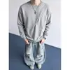 Sudadera plisada de estilo americano resistente para hombre, camiseta casual de manga larga para otoño, top deportivo, ropa de talla grande moderna para hombre en blanco