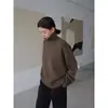 Suéter Pulôver de Gola Alta Cor Sólida Estilo Europeu e Americano para Mulheres, Outono e Inverno Estilo Preguiçoso Solto Emagrecedor Base de Tricô Cor Sólida