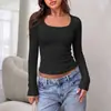 Camiseta Base de Manga Larga Ajustada Cuadrada de Venta Caliente Transfronteriza para Mujer de Amazon Europa y América