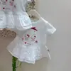 Vestido T-shirt de Verano para Niñas 2026 Bebé Nuevo Dulce Lazo Estampado de Dibujos Animados Cuello Redondo Manga Corta Falda Integrada