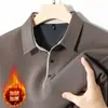 Camisa Polo Sin Costuras Gruesa con Forro de Felpa para Hombre, Nuevo Estilo de Invierno, Casual de Negocios, Camiseta Cálida de Manga Larga, Capa Base