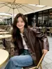 Heartbeat RadioNova Jaqueta Feminina de Couro Genuíno, Casaco de Pele de Ovelha Oleado e Encerado, Estilo Couro Torcido, Gola Alta, Jaqueta Curta Casual