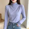 Nuevo Top Base de Invierno Otoño 2026 para Mujer con Bordes Fruncidos, Cuello Semi Alto, Manga Larga, Color Sólido, Corte Ajustado, Top Térmico Cálido