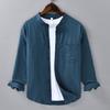 Roupa Masculina Xintang Primavera e Verão Camisa de Linho de Manga Longa Masculina Casual Versátil Gola Camisa de Algodão e Linho Top Artístico Estilo Nacional