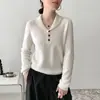 Nuevos estilos de otoño e invierno: suéteres de punto de lana pura, estilo coreano moderno, con un pequeño patrón de trenza y cuello mao, de manga larga y gruesos, para mujer