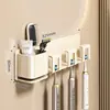 Suporte de Parede sem Furo para Escova de Dentes, Enxaguante Bucal e Copo Armazenamento Hanger para Escova de Dentes Elétrica e Pasta de Dente Banheiro Doméstico