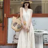 Vestido Jacquard de Lujo Ligero Estilo Francés con Cuello en V para Mujer, Nuevo Diseño de Verano, Vestido Largo de Línea A con Cintura Suelta