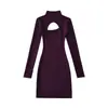 Vestido Largo de Manga Larga con Cuello Alto y Espalda Descubierta Estilo Chica Popular, Nuevo Modelo Primavera/Verano, Corte Ajustado, Favorecedor, Vestido Corto Bodycon