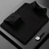 Camisa de cuello alto de terciopelo de doble cara para hombre, cálida, de color liso, ajustada, de manga larga y cuello medio, para otoño e invierno