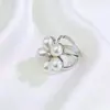 Anillo Transfronterizo de Estilo Barroco Europeo y Americano con Perlas Geométricas Incrustadas y Diseño en Forma de Flor, Anillo de Banda Lisa para Dedo Índice, Anillo Versátil