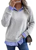 Otoño 2026 Nuevo Estilo Europeo y Americano de Amazon Sudadera Casual de Moda de Manga Larga para Mujer con Cuello Solapa Falsa de Dos Piezas con Retazos