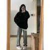 Moletom Casual com Capuz de Cor Pura para Mulheres no Outono e Inverno Novo Estilo Forrado com Fleece e Espessado Solto Casual Efeito Emagrecedor Versátil Top Preto