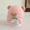 Chapéu de Tricô Infantil com Logo de Urso Cartoon Espesso para Bebê Outono/Inverno 2025 Proteção para Orelhas Gorro de Lã Atacado