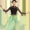 Roupas de Dança Clássica Feminina Rima Elegante Fada Qi Cheongsam Roupas de Férias Roupas Antigas para Performance de Dança Chinesa Roupas para Prática de Dança Folclórica
