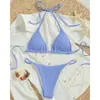 Novo maiô sexy para mulheres, biquíni de três peças liso, conjunto de praia e fontes termais de amarrar justo