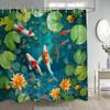 Cortina de ducha Daifa transfronteriza Flor rosa Pez Koi Flor de cerezo Pez carpa Piedra Estilo japonés Tela de poliéster Decoración de baño Gancho
