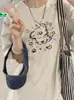 Camiseta de Manga Corta con Estampado de Perro de Dibujos Animados, Algodón Puro Estilo Americano para Mujer, Diseño Holgado Talla Grande, Camisa de Manga Media de Nicho para Pareja