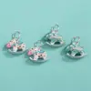 Colgante Caballo Mecedora de Roca Epoxi Estilo Coreano Plata de Ley S925 Macizo Verde Rosa Colgante Caballo Mecedora Colgante Pulsera de Cristal