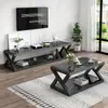 Mueble de TV para Sala de Estar con Vidrio Templado, Mesa de Centro Moderna Simple y Juego de Muebles de TV, Mesa de Centro de Hierro Forjado Lacado