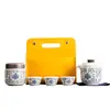 Conjunto de Chá para Acampamento ao Ar Livre Viagem Lótus Enrolado Porcelana Branca Copo Rápido Portátil Conjunto de Bolsa de Couro para Levar em Passeios