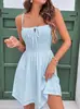 Vestido elegante sin mangas con tirantes cruzados de Amazon para Europa y América, nuevo de verano, cintura alta, línea A, largo midi