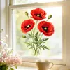Xino JDT-A744 Calcomanía de Ventana de Amapola Roja Acuarela, Adhesión Estática, Sin Residuos, para Decoración de Ventanas de Cocina y Comedor
