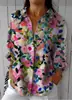 2024 Nuevo Otoño Transfronterizo Patrón Estampado Colorblock 3D Camisa Casual Holgada para Mujer Europea y Americana Top con Botones