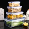 Caja de Plástico Transparente Rectangular para Conservar Alimentos Sellada Refrigerador Caja de Almuerzo Simple Tapa Calentable Caja de Almuerzo