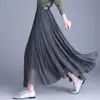 Falda plisada de malla, nuevo modelo otoño 2026, falda larga casual de línea A, ajustada y con caída, con pliegues de palillo