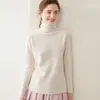 Suéter de Cachemir de Color Sólido de Cuello Alto Nuevo Estilo Otoño e Invierno para Mujer Suelto Adelgazante Dobladillo Enrollado Tejido Corto Capa Interior Capa Base