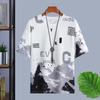 Camiseta masculina de manga curta fina simples 2024, nova, solta, gola redonda, verão, estilo Hong Kong, estudante, barraca masculina, atacado