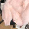 Suéter de Vison Rosa Veludo de Vison Casaco Feminino Outono e Inverno Novo Cardigã Feminino Solto Decote V Suéter Curto de Nicho Cardigã