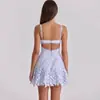 Elegante y Hermoso Vestido Corto de Moda Transfronteriza para Mujer 2026 con Adorno de Encaje, Sexy, sin Espalda, con Tirantes de Espagueti