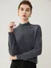 Suéter de punto de cachemira para mujer, cuello medio alto, nuevo para otoño e invierno, engrosado, base de color liso a la moda, color verde azulado