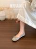 Brisa da Noite Laço Suave Sapatos Vermelhos Pequenos Femininos 2025 Primavera Novo Francês Solado Macio Sapatos de Bico Aberto Planos Sapatos de Vovó