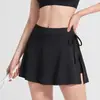 Falda de yoga cruzada de cintura alta levanta glúteos para mujer, falda corta deportiva de línea A de secado rápido para verano, falda de tenis de entrenamiento fitness de dos piezas simuladas