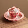 Tigela de Cobertura Nove Pêssegos Rosa Pastel de Fábrica Xícara de Chá de Cerâmica Grande Estilo Chinês Retrô Tigela de Chá Única de Alta Qualidade com Tampa