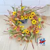 Guirnalda de Otoño Nueva de Zonghong Eucalipto Artificial Crisantemo Pequeño Anillo de Flores Artificiales Decoración Festiva Decoración Colgante de Puerta Hecha a Mano