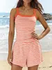Conjunto de dos piezas de verano 2026 a rayas con tirantes y shorts, transfronterizo europeo y americano para mujer, ropa casual para el hogar, adecuado para usar al aire libre, estilo vacacional