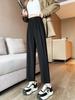 Pantalones de Pierna Ancha Slim-Fit Pantalones de Mujer Verano 2024 Nuevo Cintura Alta Simulacro Recortados Rectos Casual Adelgazantes Pantalones Negros