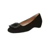Versión de Cuero Genuino ~ Zapatos Planos Elegantes con Hebilla Cuadrada de Suela Plana para Mujer, Commuter, Nuevos de Gamuza, Punta Redonda, Versátiles, Zapatos Pequeños de Interior